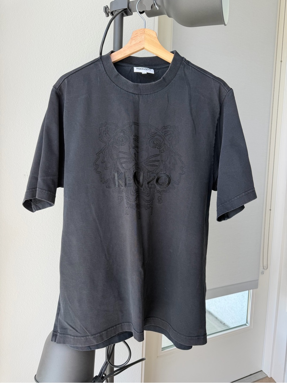 Kenzo Black Short-Sleeve Tee with Tonal Tiger Motif